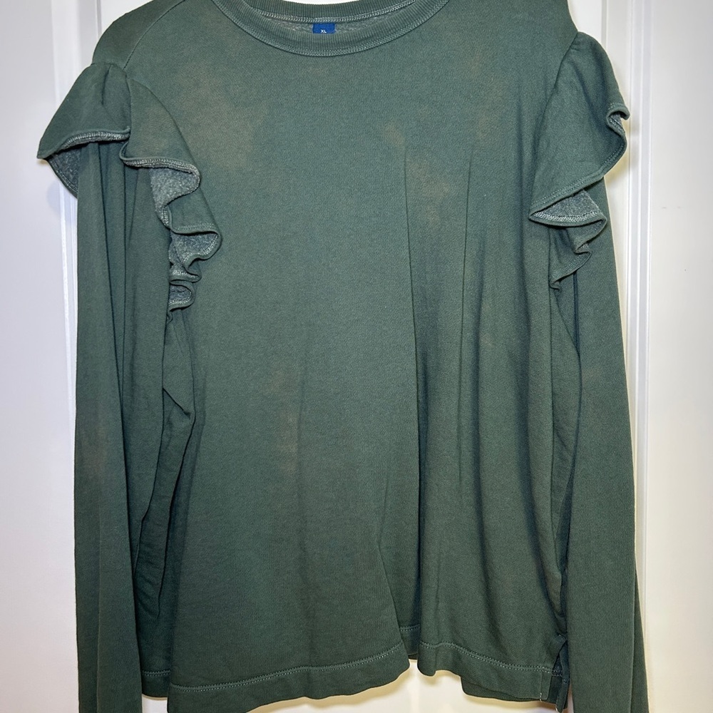 Old Navy Green Ruffled Sweatshirt with Long Sleeves